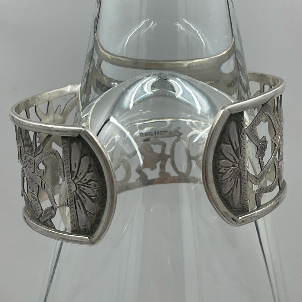 Vintage El Salvador 900 Sterling Silver Cuff Bracelet Cutout Dancer Motif - Picture 4 of 8